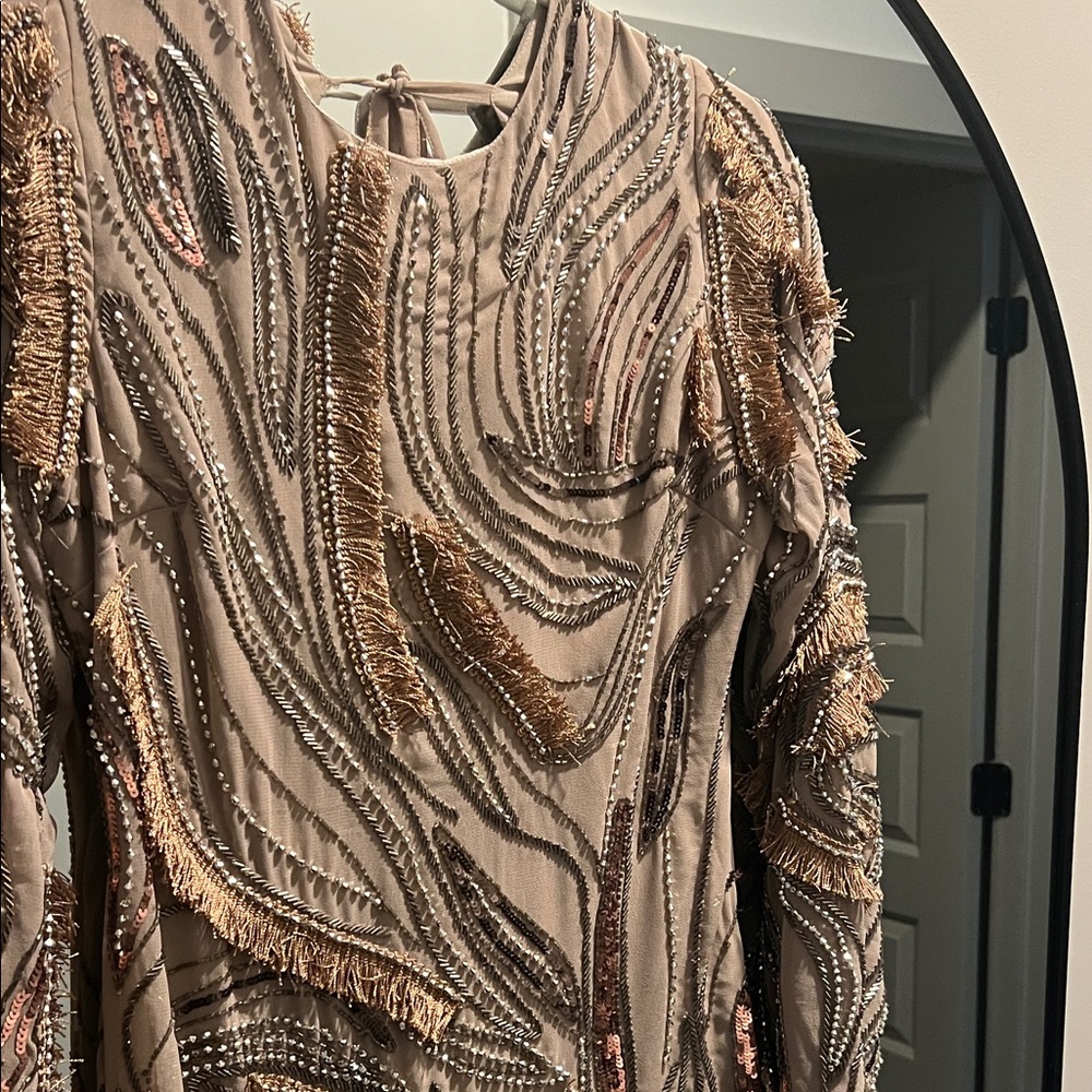 ASOS Beige Long Sleeve Dress with Embellishments